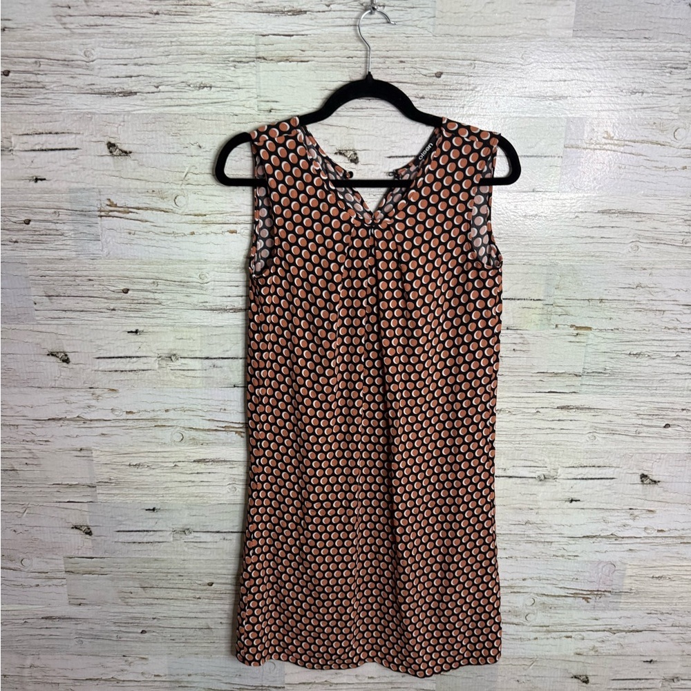 Olsen Black and Orange Patterned Midi Dress size xs